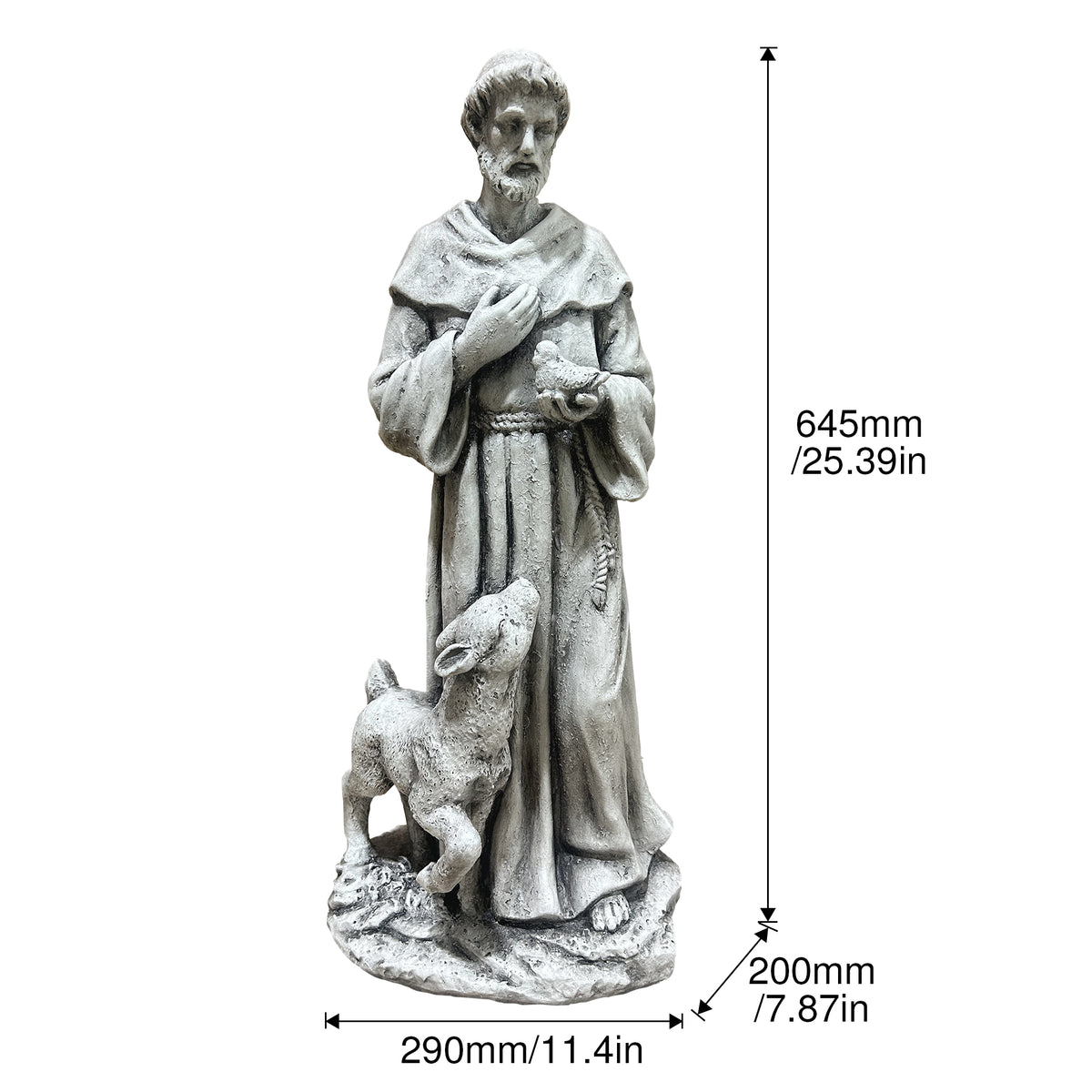 St. Francis Garden Statue with Bird and Lamb, Resin Religious Outdoor Decor