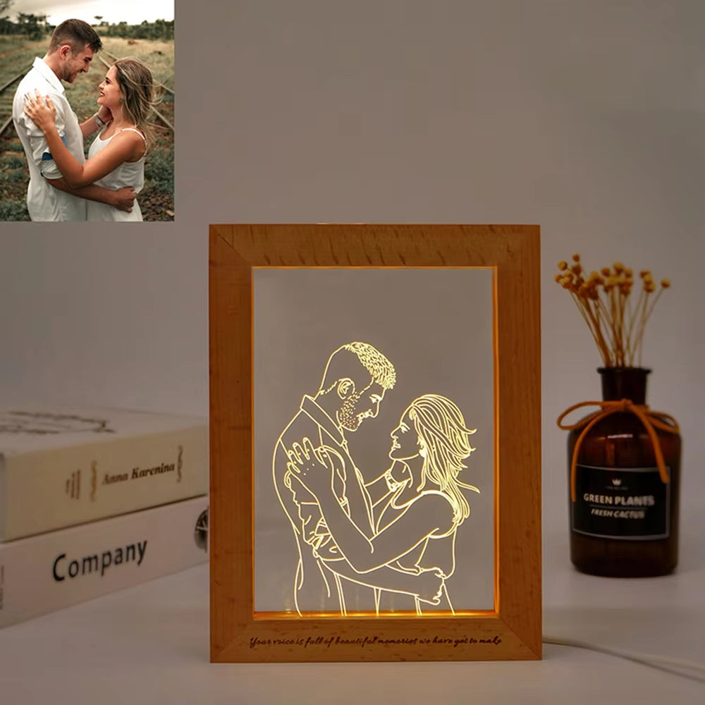 Personalized Custom Photo Night Light USB Wooden Base DIY Photo Frame Lamp