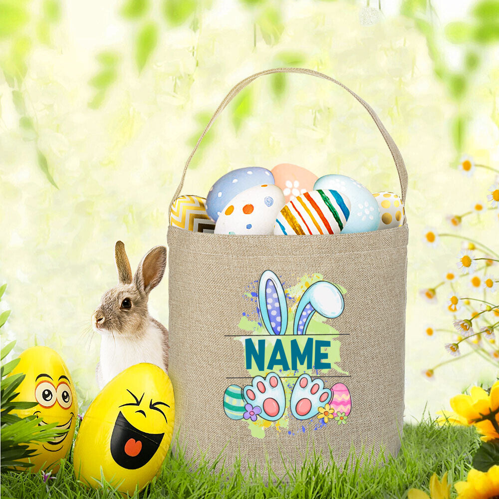 Personalized Easter Basket Bunny with Name Kids Bucket Monogrammed Tote Bag