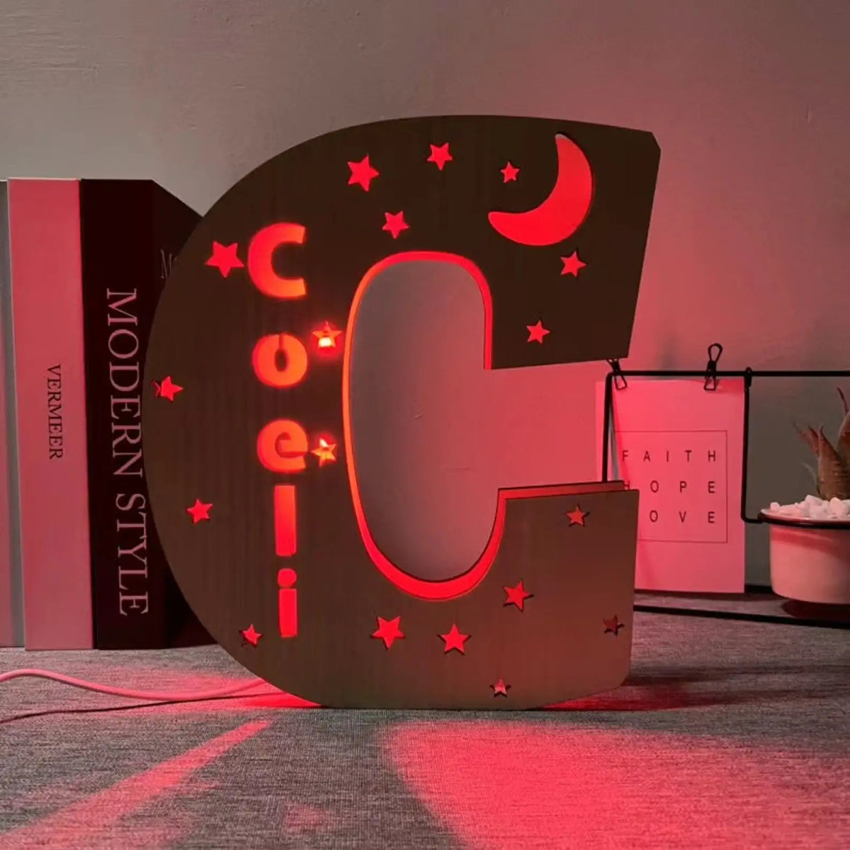 Custom 26 Letters Name Wall Decor LED Night Light Personalized With Stars Wooden Lamp