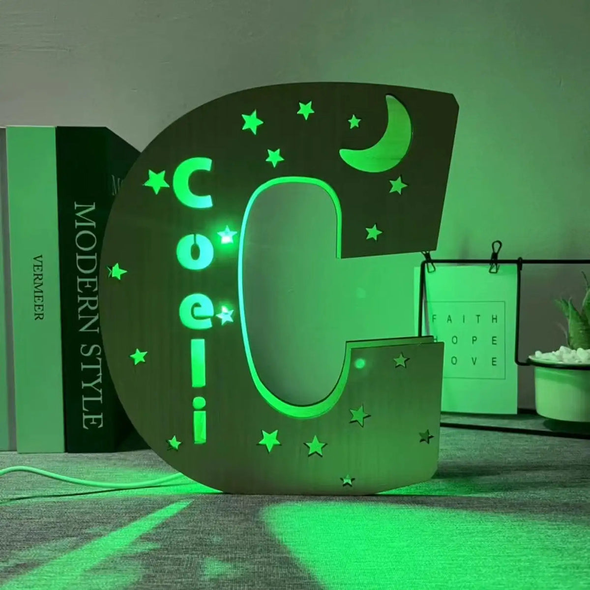 Custom 26 Letters Name Wall Decor LED Night Light Personalized With Stars Wooden Lamp