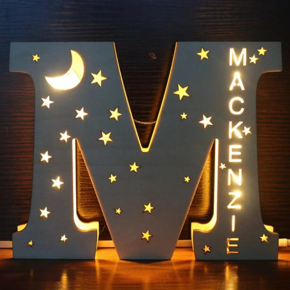 Custom 26 Letters Name Wall Decor LED Night Light Personalized With Stars Wooden Lamp
