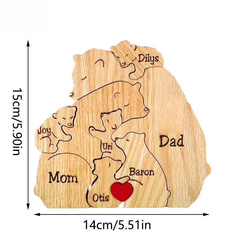 Wooden Puzzle Personalized Customized Bear Family Warm Birthday Gift Solid Wood Ornament