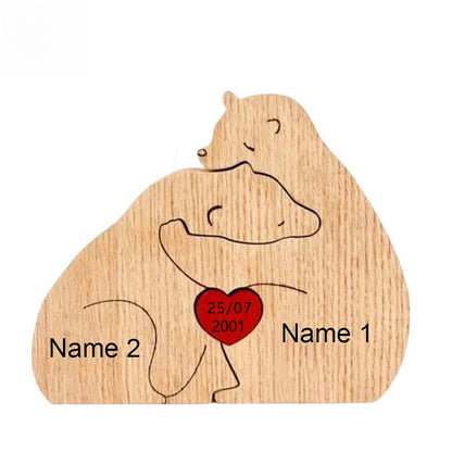 Wooden Puzzle Personalized Customized Bear Family Warm Birthday Gift Solid Wood Ornament
