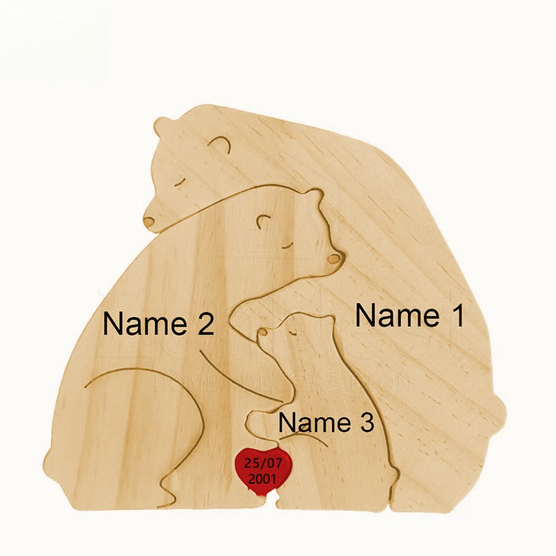Wooden Puzzle Personalized Customized Bear Family Warm Birthday Gift Solid Wood Ornament