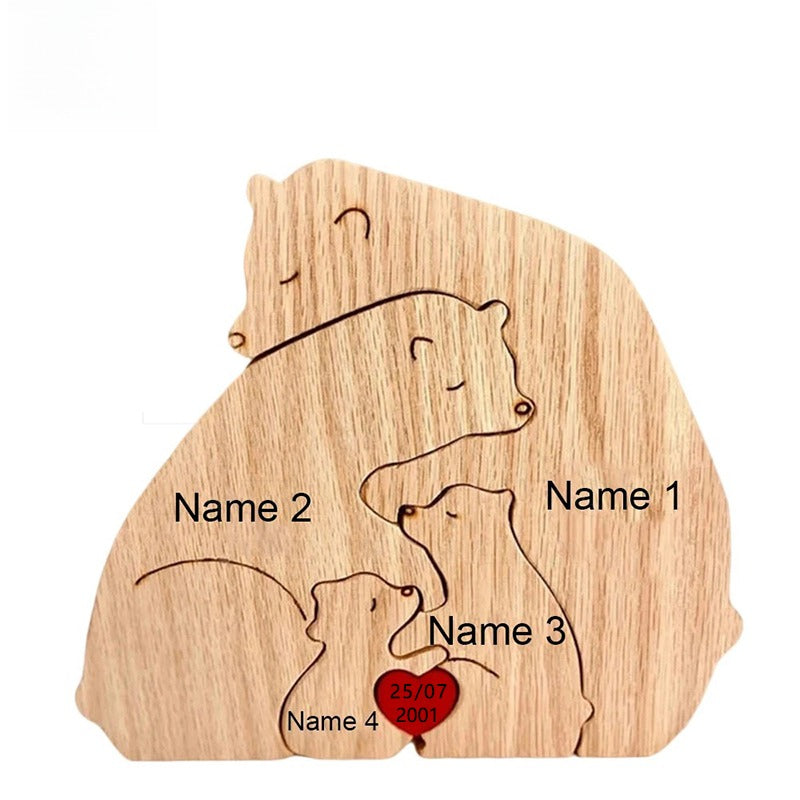 Wooden Puzzle Personalized Customized Bear Family Warm Birthday Gift Solid Wood Ornament