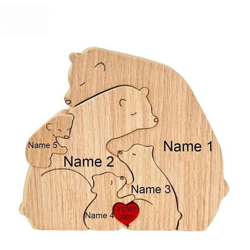 Wooden Puzzle Personalized Customized Bear Family Warm Birthday Gift Solid Wood Ornament