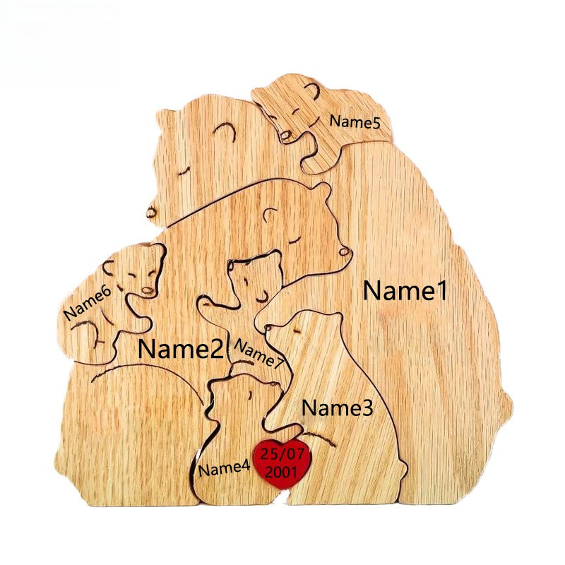 Wooden Puzzle Personalized Customized Bear Family Warm Birthday Gift Solid Wood Ornament
