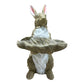 Standing Rabbit Garden Statue with Leaf Tray, Resin Bird Feeder Bird Bath, Rustic Bunny Outdoor Lawn Ornament
