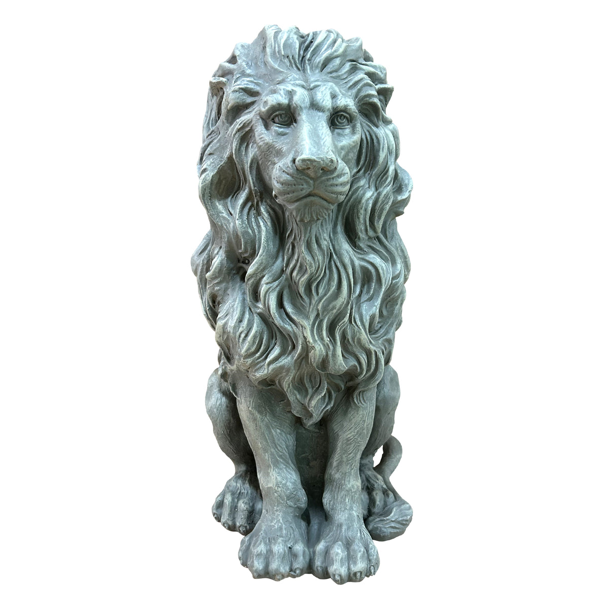 Seated Guardian Lion Garden Statues, Antique Weathered Stone Resin European Gate Ornaments, Villa Entrance Courtyard Decor