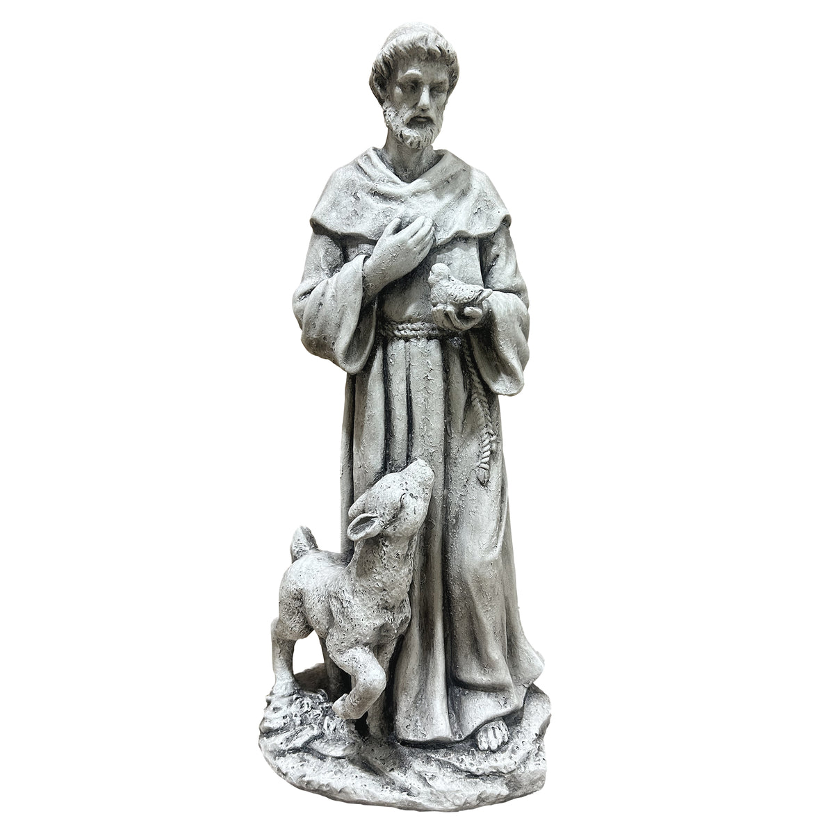 St. Francis Garden Statue with Bird and Lamb, Resin Religious Outdoor Decor