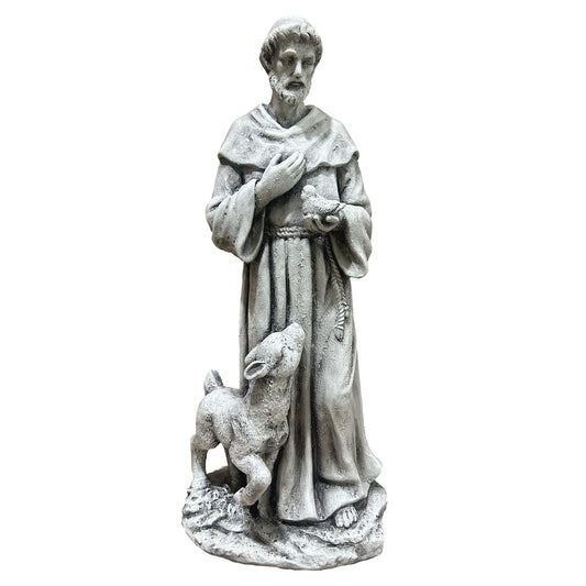 St. Francis Garden Statue with Bird and Lamb, Resin Religious Outdoor Decor