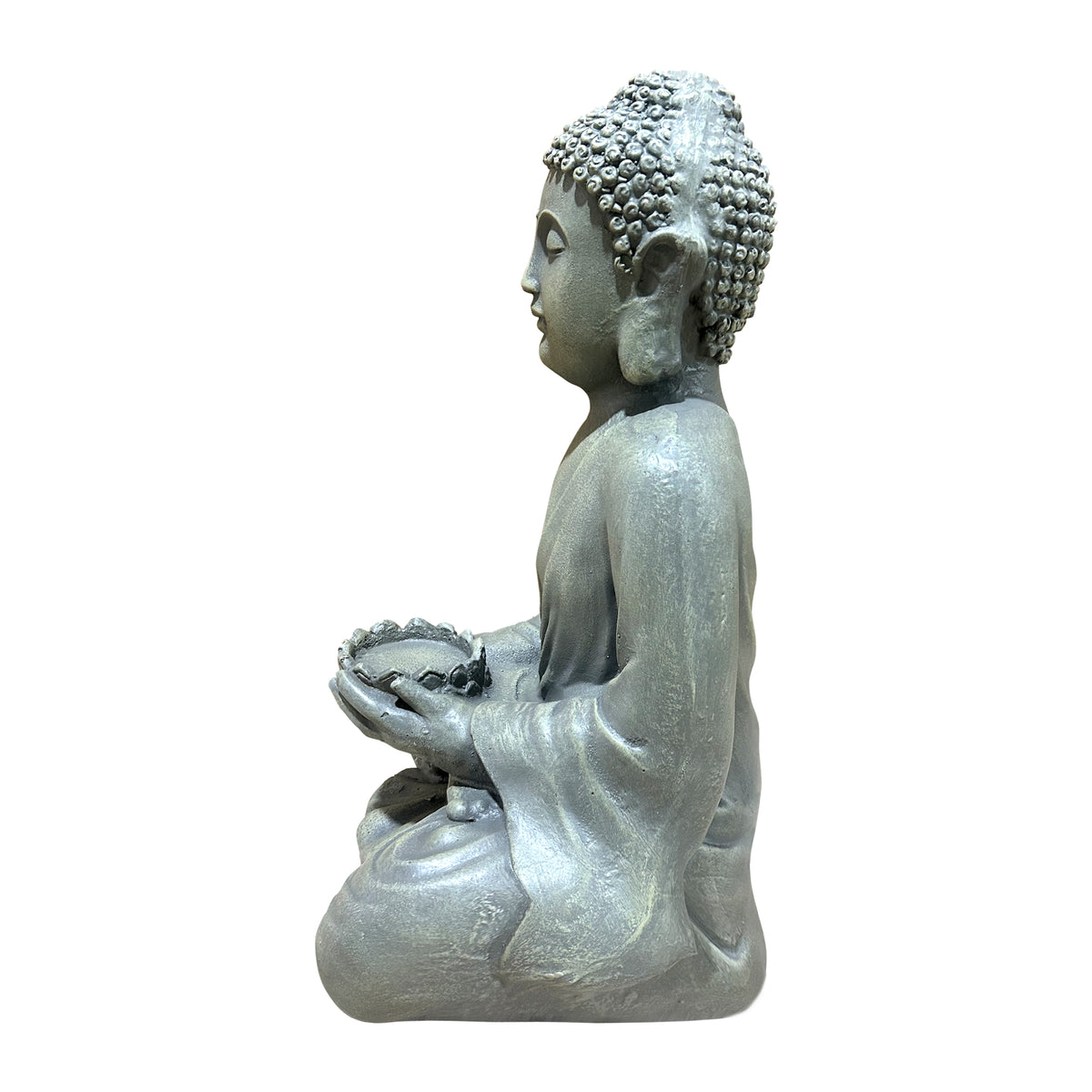 Seated Meditating Buddha Statue with Lotus Tealight Holder, Antique Stone Resin Zen Garden Decor, Meditation Indoor Outdoor Ornament