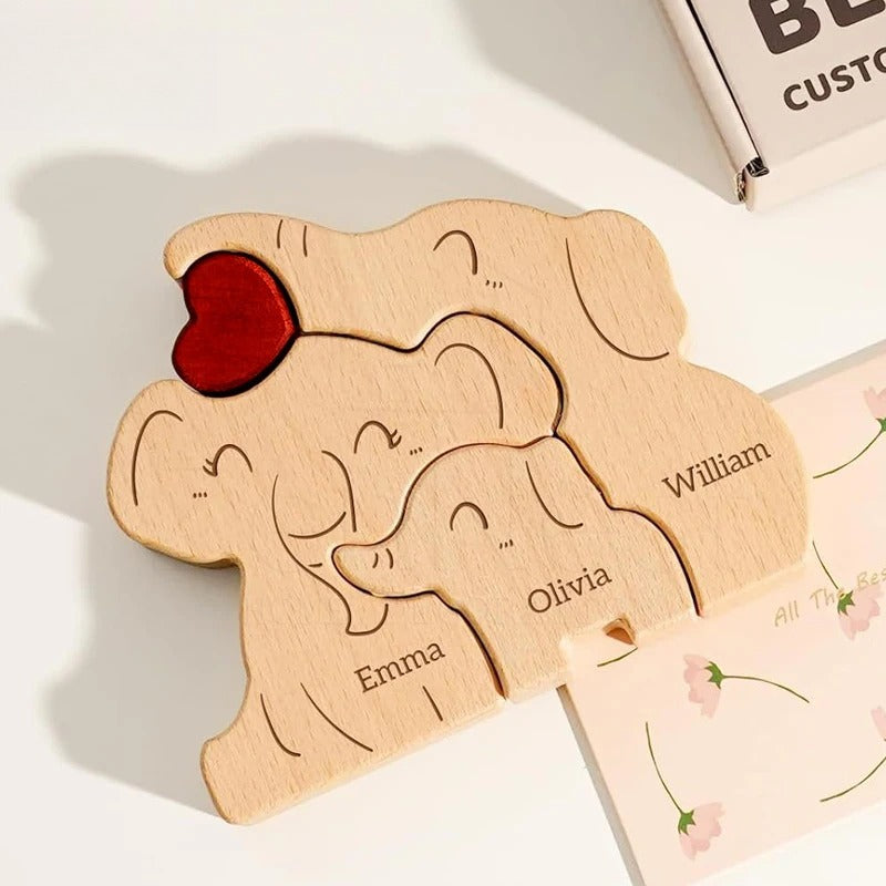 Elephant Family Wooden Art Puzzle DIY Cute Family Member Elephant Puzzle