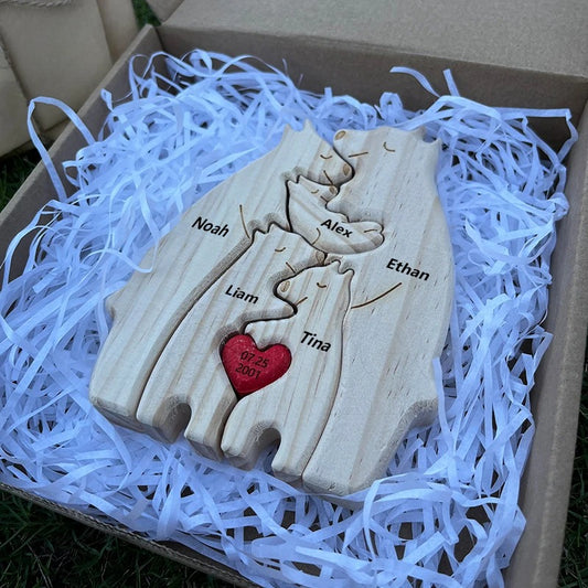 Art Wooden Bear Family Puzzle Personalized Name Custom Home Decor Thanksgiving