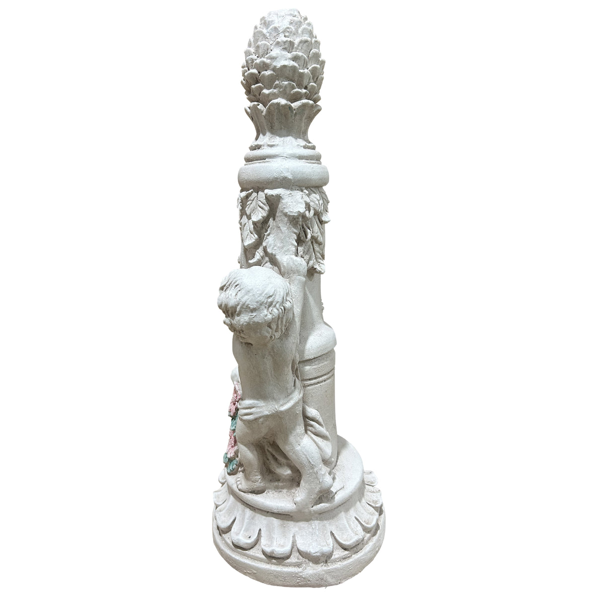 Double Cherub Pillar Garden Statue, Antique Stone Resin European Classical Ornament, Two Putti Floral Pillar Lawn Decor