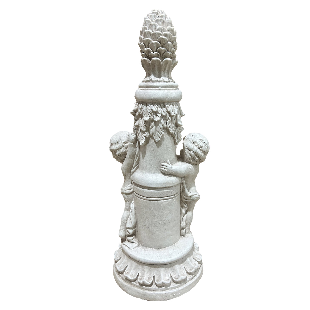 Double Cherub Pillar Garden Statue, Antique Stone Resin European Classical Ornament, Two Putti Floral Pillar Lawn Decor