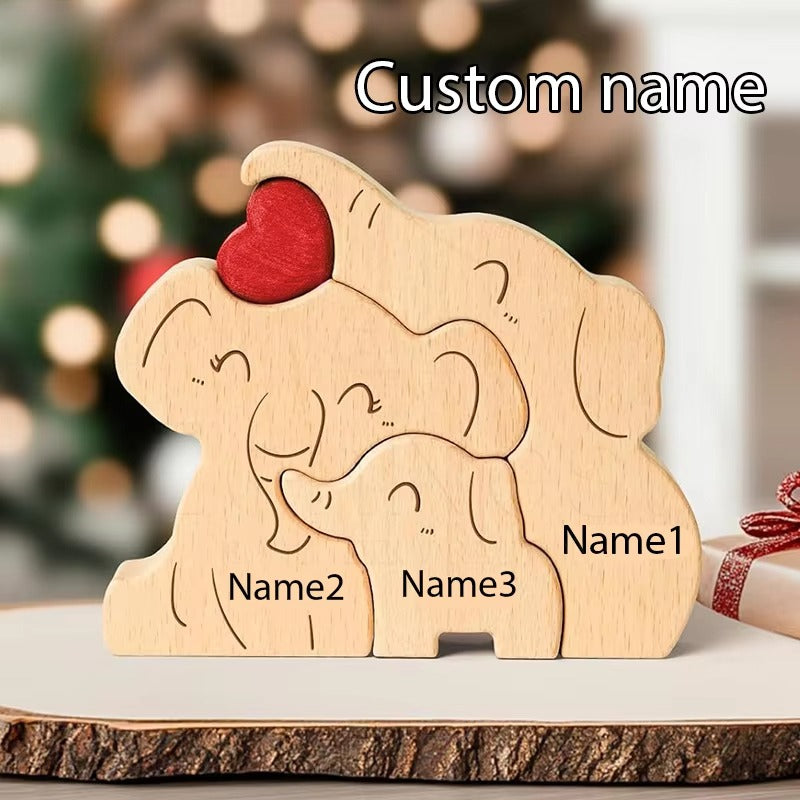 Elephant Family Wooden Art Puzzle DIY Cute Family Member Elephant Puzzle