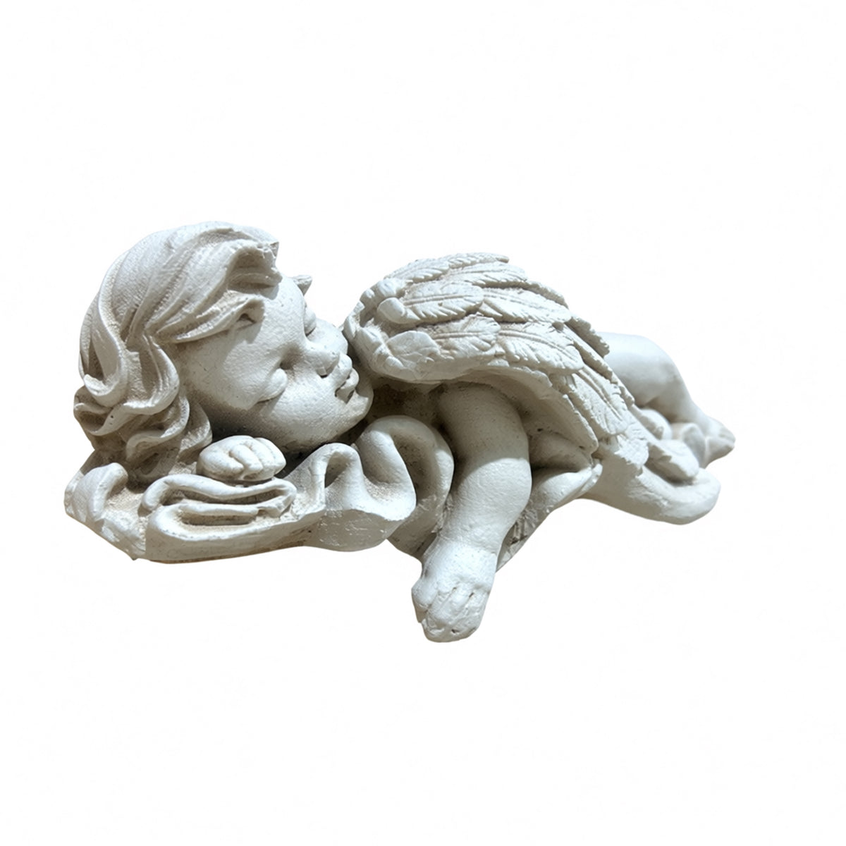 Sleeping Cherub Garden Statue, Antique Stone White Lying Angel Resin Figurine, Peaceful European Style Memorial Outdoor Lawn Ornament