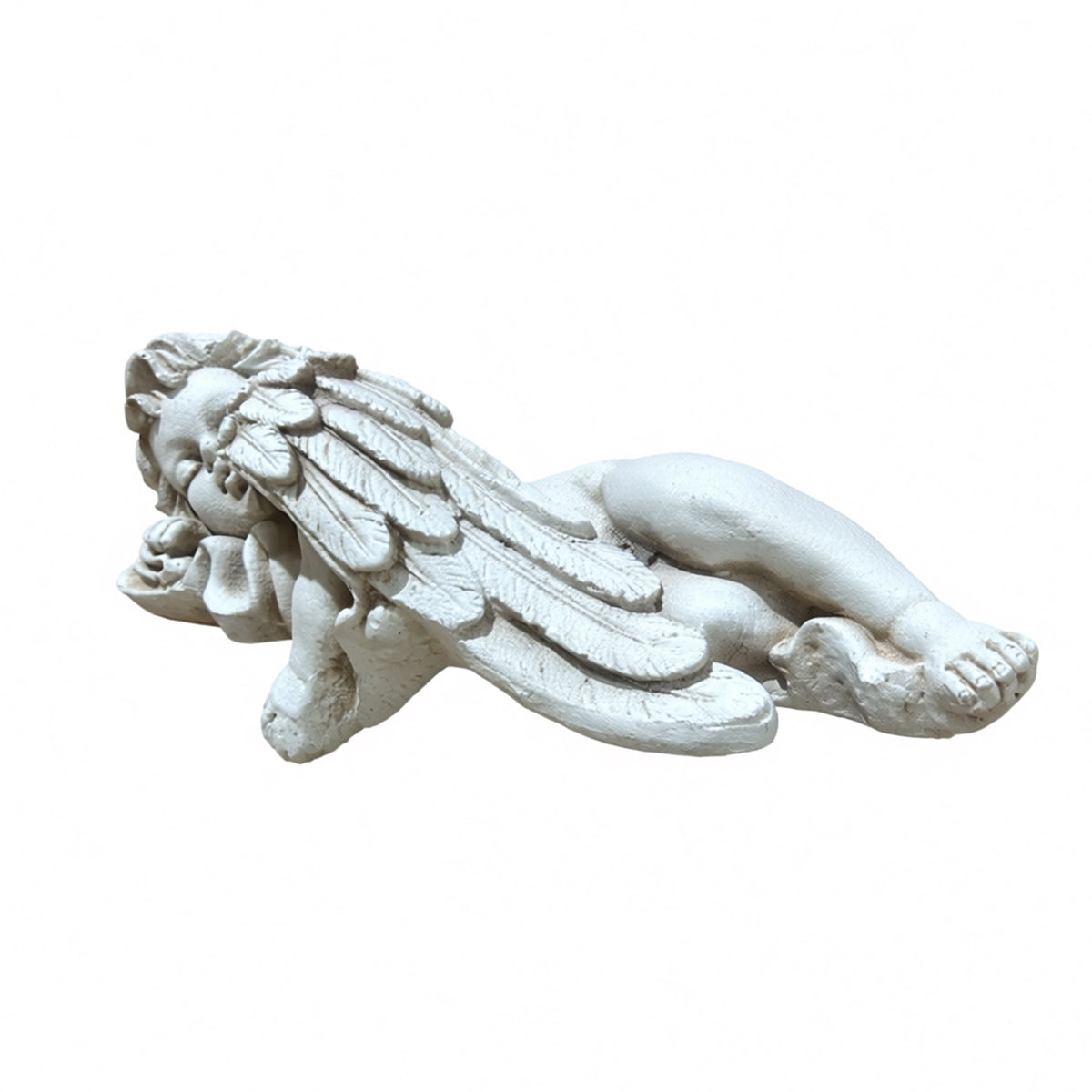 Sleeping Cherub Garden Statue, Antique Stone White Lying Angel Resin Figurine, Peaceful European Style Memorial Outdoor Lawn Ornament