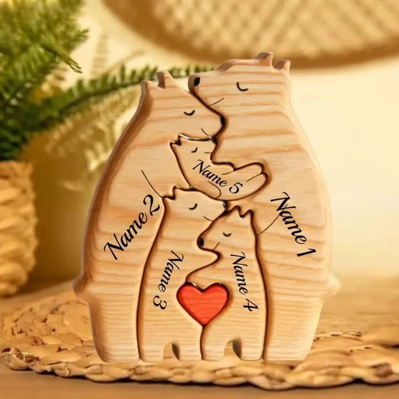 Art Wooden Bear Family Puzzle Personalized Name Custom Home Decor Thanksgiving