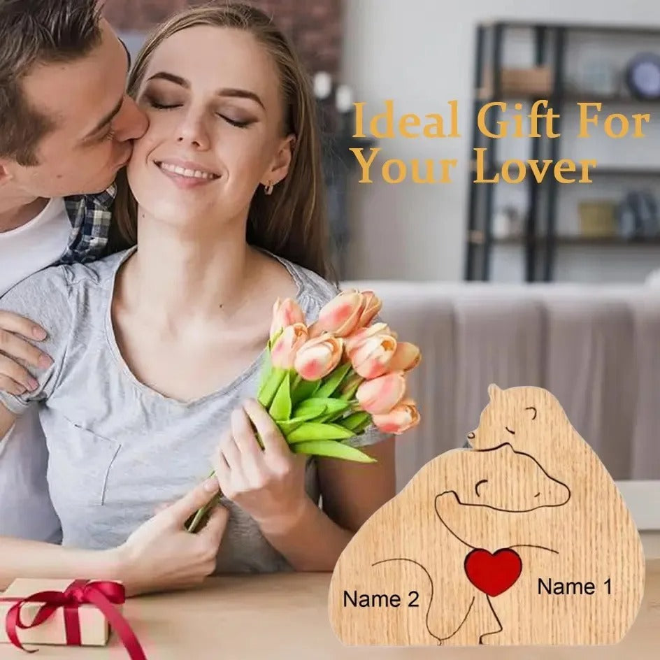 Wooden Puzzle Personalized Customized Bear Family Warm Birthday Gift Solid Wood Ornament