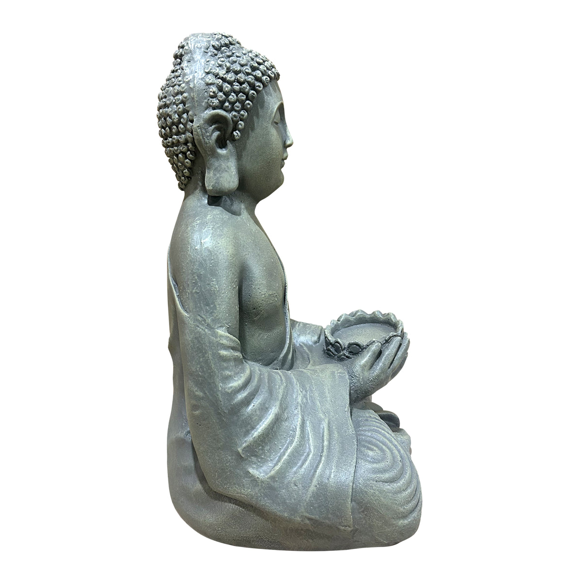 Seated Meditating Buddha Statue with Lotus Tealight Holder, Antique Stone Resin Zen Garden Decor, Meditation Indoor Outdoor Ornament