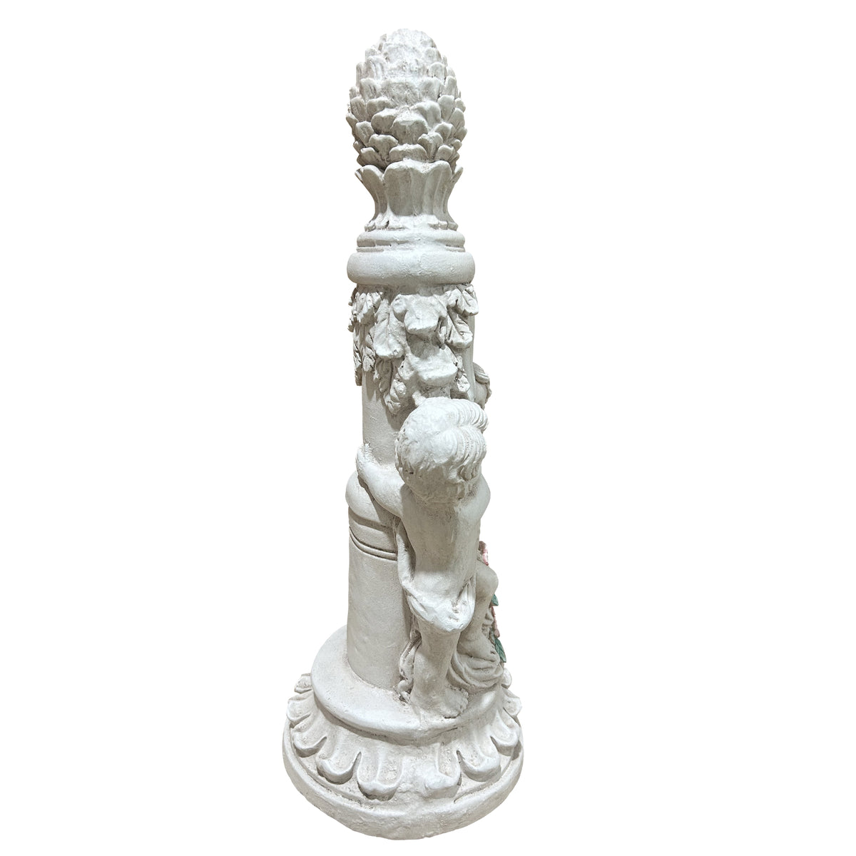 Double Cherub Pillar Garden Statue, Antique Stone Resin European Classical Ornament, Two Putti Floral Pillar Lawn Decor