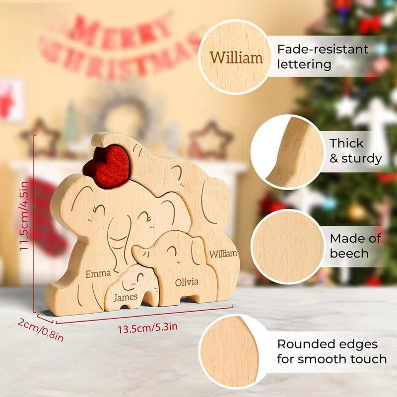 Elephant Family Wooden Art Puzzle DIY Cute Family Member Elephant Puzzle