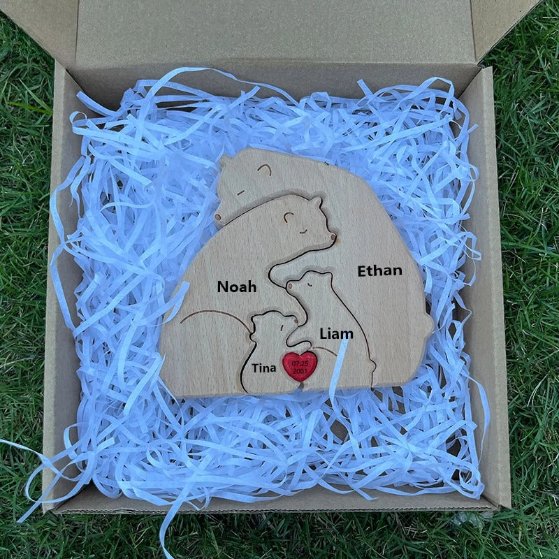 Wooden Puzzle Personalized Customized Bear Family Warm Birthday Gift Solid Wood Ornament