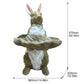 Standing Rabbit Garden Statue with Leaf Tray, Resin Bird Feeder Bird Bath, Rustic Bunny Outdoor Lawn Ornament