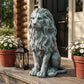 Seated Guardian Lion Garden Statues, Antique Weathered Stone Resin European Gate Ornaments, Villa Entrance Courtyard Decor