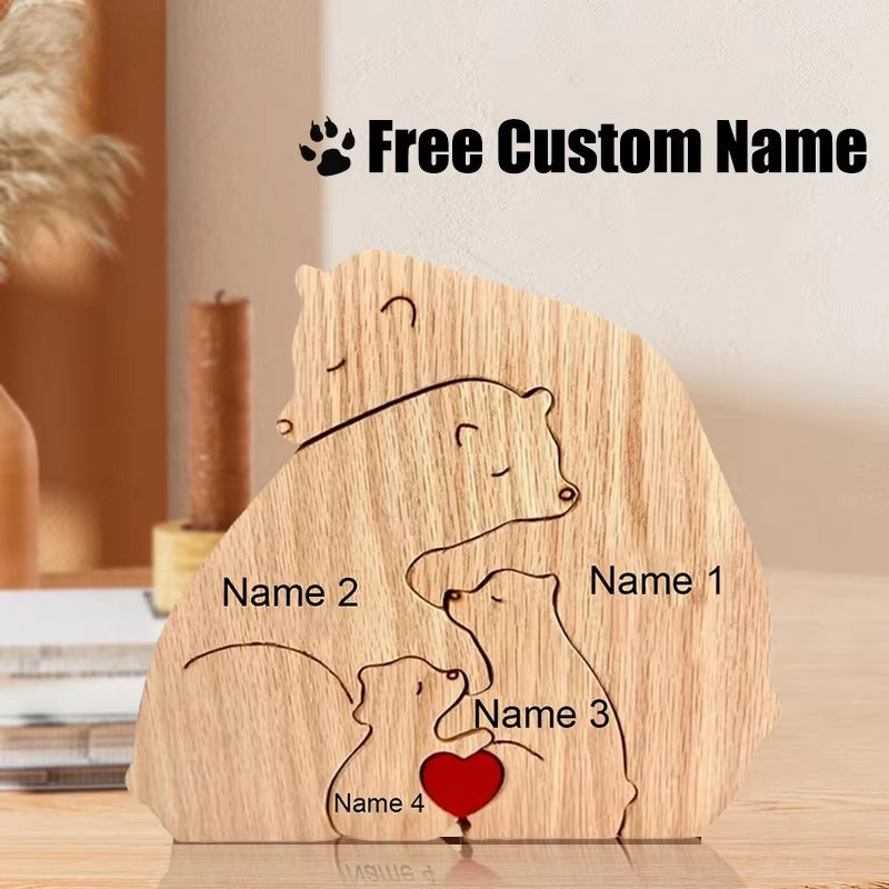 Wooden Puzzle Personalized Customized Bear Family Warm Birthday Gift Solid Wood Ornament