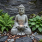 Seated Meditating Buddha Statue with Lotus Tealight Holder, Antique Stone Resin Zen Garden Decor, Meditation Indoor Outdoor Ornament