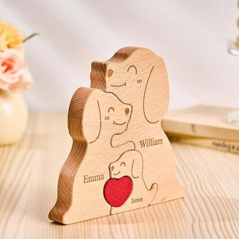 Art Wooden Dog Puzzle Personalized Name Custom Free Laser Engraving Home Gifts
