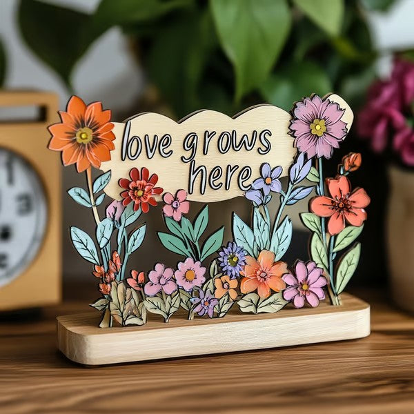 'Love Grows Here' Wooden Keepsake, Hand-Painted Mother’s Day Gift from the Heart