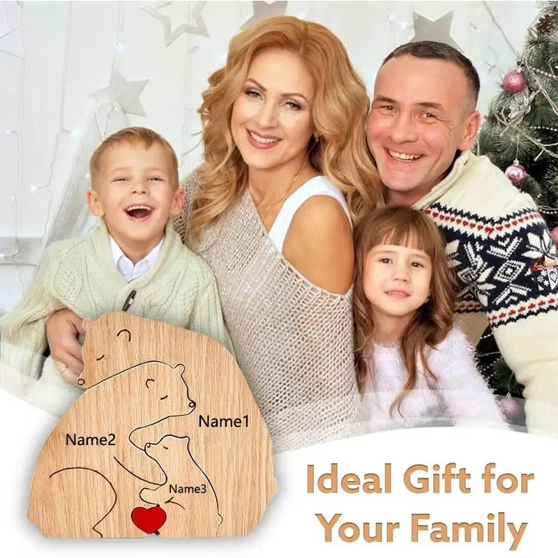 Wooden Puzzle Personalized Customized Bear Family Warm Birthday Gift Solid Wood Ornament