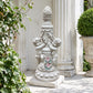 Double Cherub Pillar Garden Statue, Antique Stone Resin European Classical Ornament, Two Putti Floral Pillar Lawn Decor