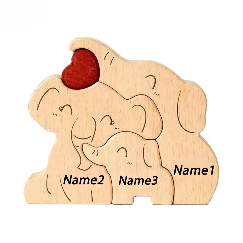 Elephant Family Wooden Art Puzzle DIY Cute Family Member Elephant Puzzle