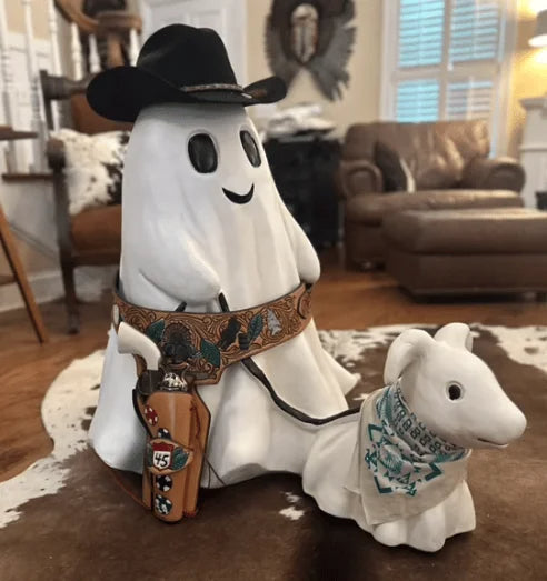 Ghost Walking Dog Statue Cute Halloween Dog Statue