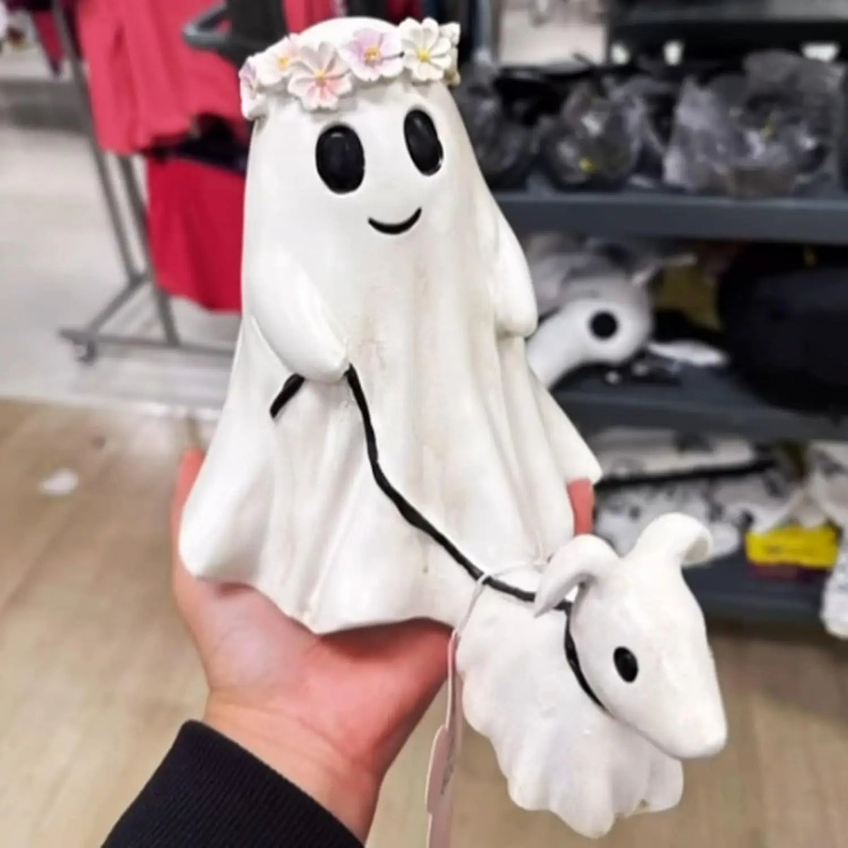 Ghost Walking Dog Statue Cute Halloween Dog Statue