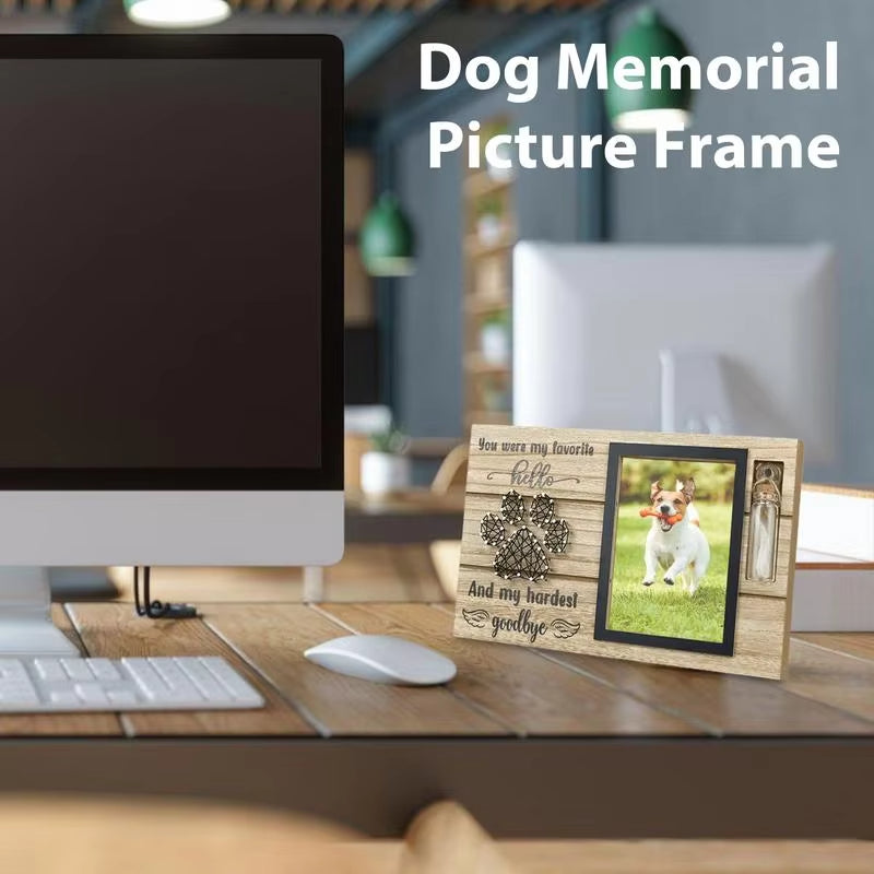 Pet Memorial Photo Frame Wood Pet Keepsake With Pet Urns Bottle For Dogs