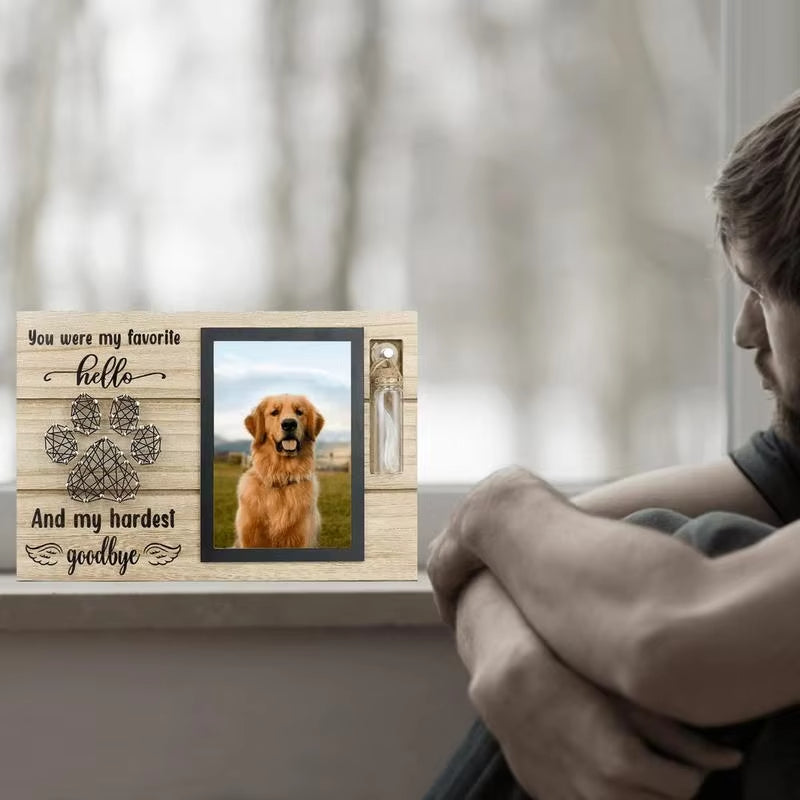 Pet Memorial Photo Frame Wood Pet Keepsake With Pet Urns Bottle For Dogs