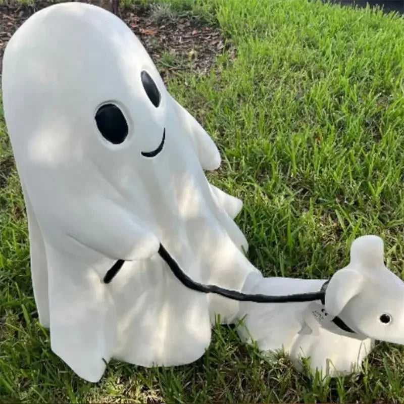 Ghost Walking Dog Statue Cute Halloween Dog Statue