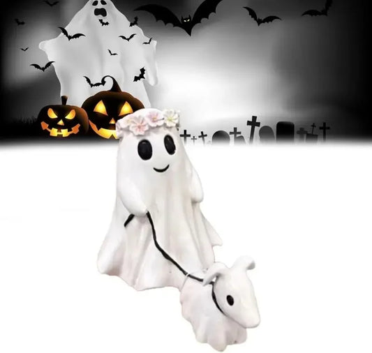 Ghost Walking Dog Statue Cute Halloween Dog Statue