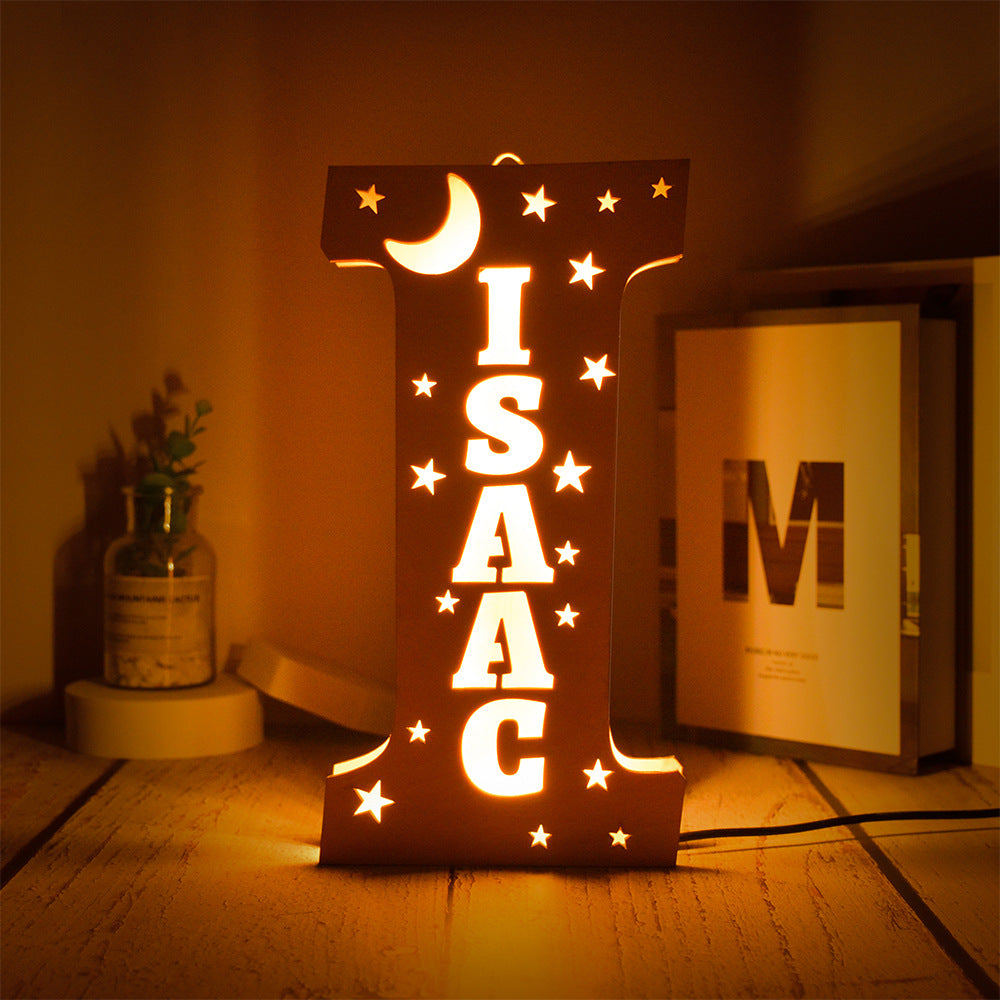 Custom 26 Letters Name Wall Decor LED Night Light Personalized With Stars Wooden Lamp
