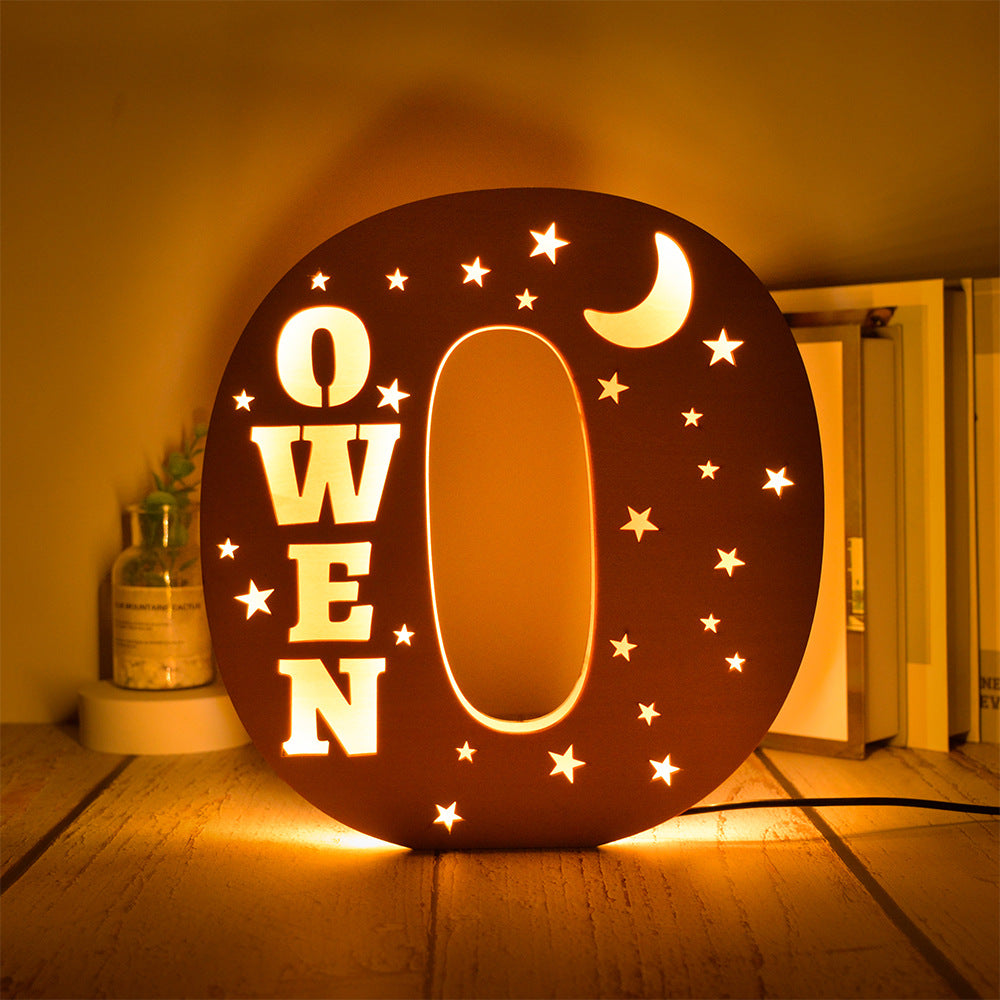 Custom 26 Letters Name Wall Decor LED Night Light Personalized With Stars Wooden Lamp
