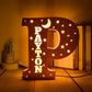 Custom 26 Letters Name Wall Decor LED Night Light Personalized With Stars Wooden Lamp