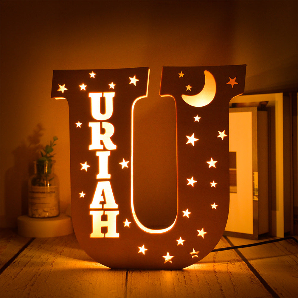Custom 26 Letters Name Wall Decor LED Night Light Personalized With Stars Wooden Lamp