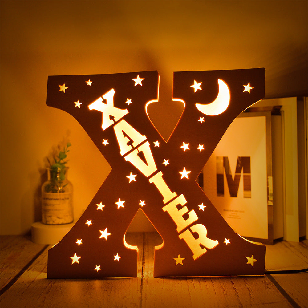 Custom 26 Letters Name Wall Decor LED Night Light Personalized With Stars Wooden Lamp